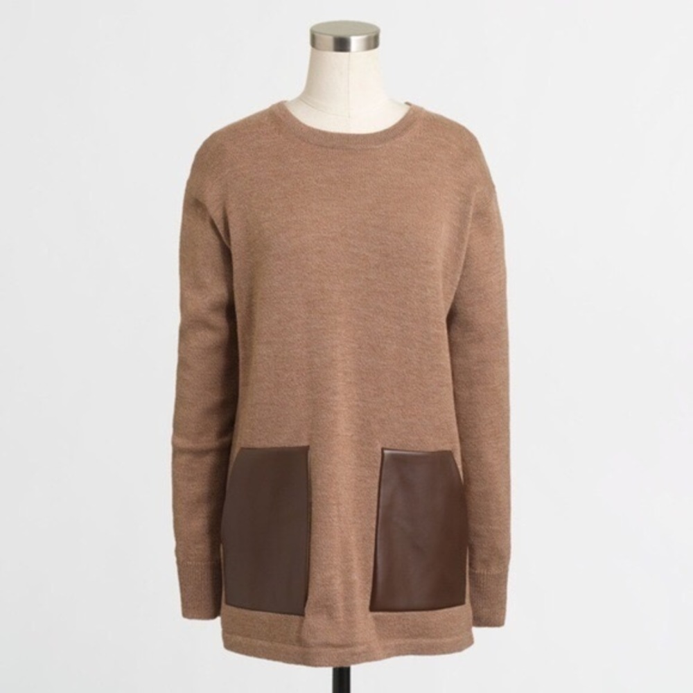 J. Crew merino wool faux leather pocket sweater